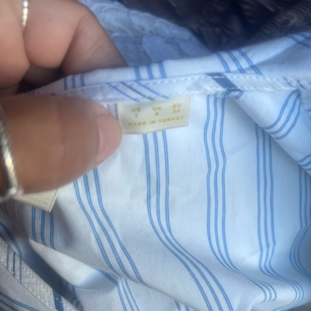 Anthropologie Maeve White & Blue Striped Ruffle-Collar Button-Down Blouse - Picture 5 of 6